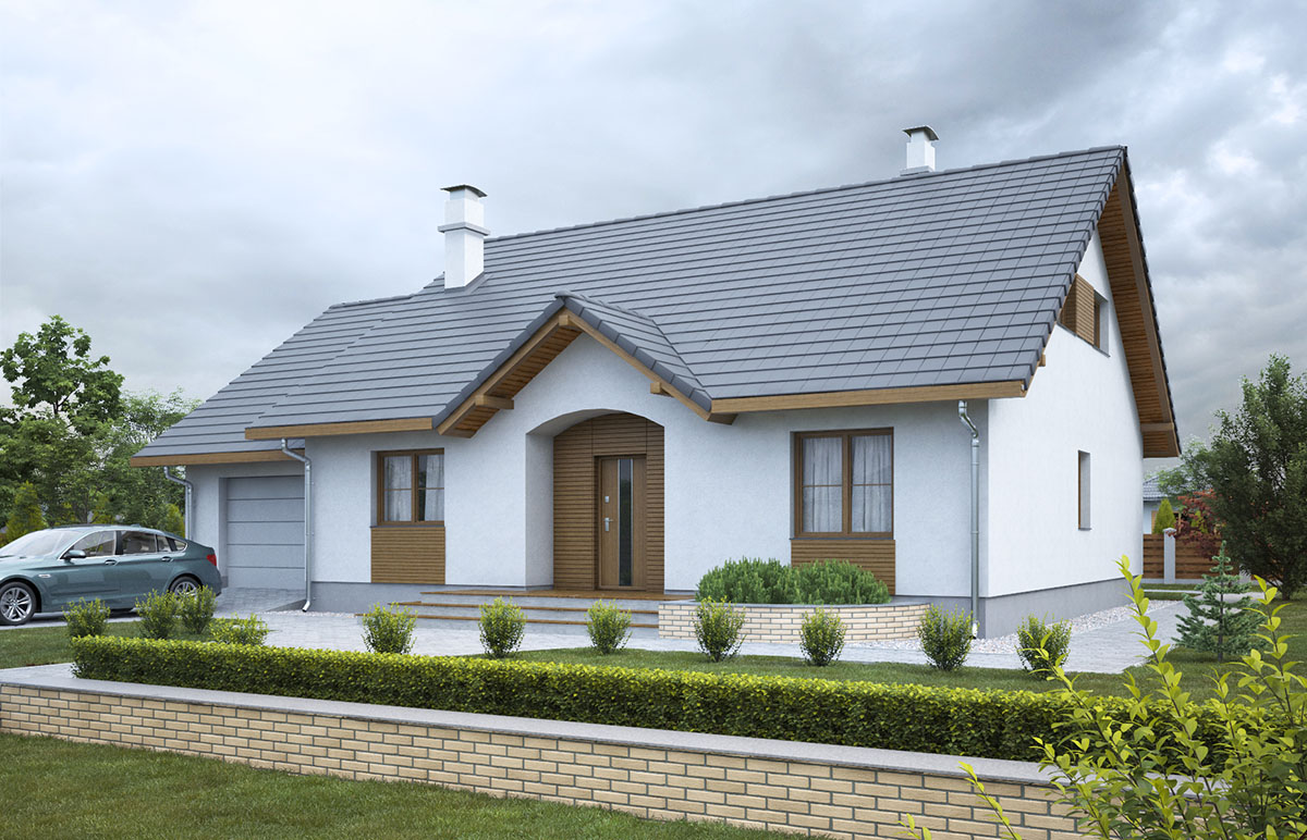 Projekt domu Groszek z garażem dach dwuspadowy opał stały SLL1062
